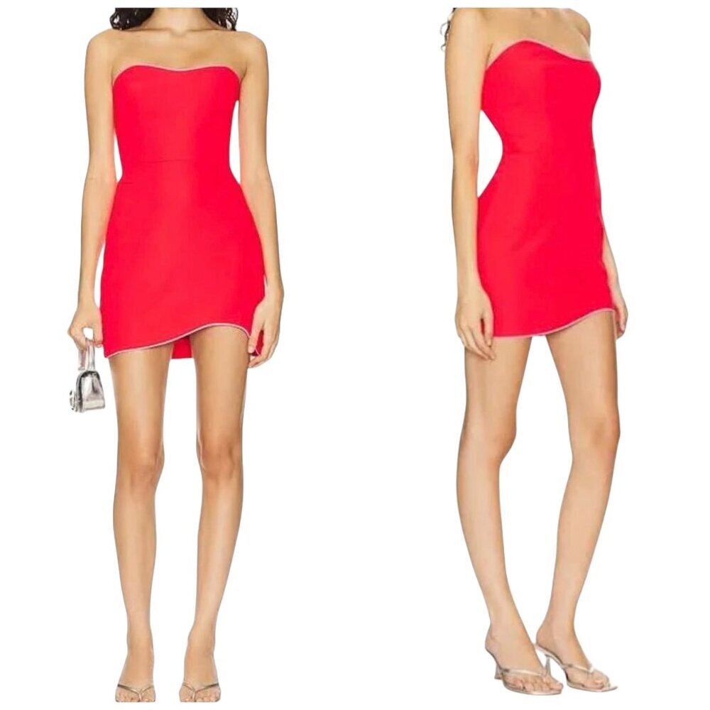 Amanda Uprichard Adrienne Strapless Mini Dress Red Pink Trim S